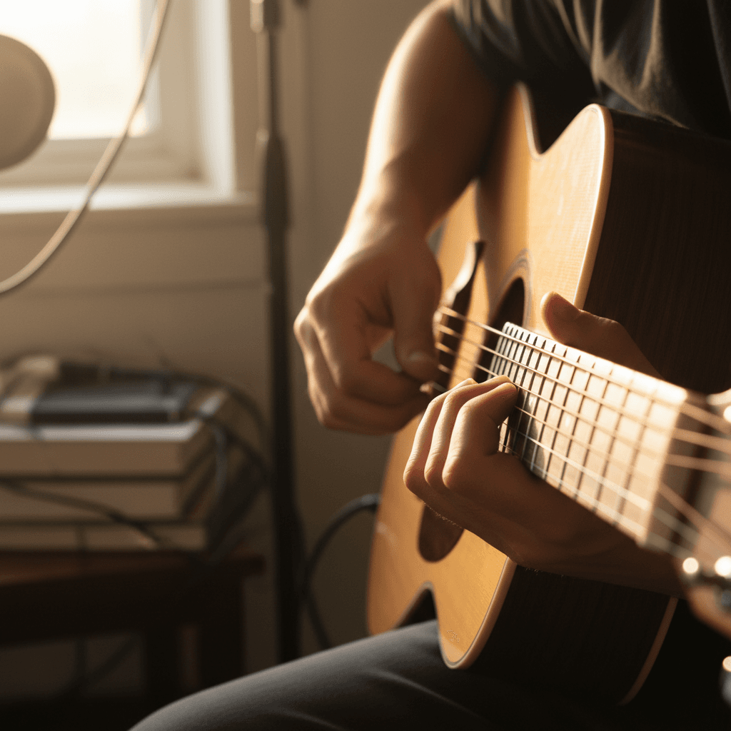 Nahaufnahme einer Gitarre beim Spielen